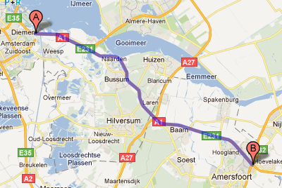 Van Knooppunt Diemen naar Knooppunt Hoevelaken